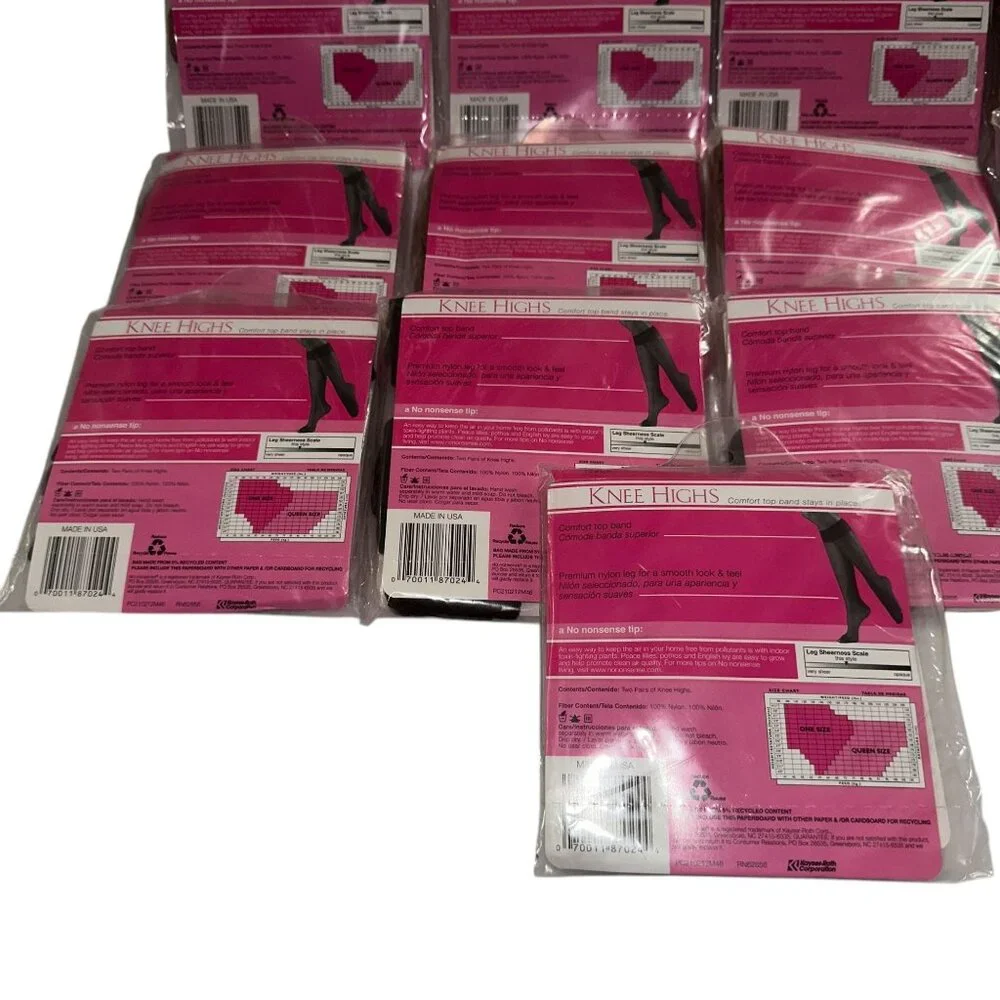 Lot 13 Vintage No Nonsense Knee Highs Womens Size One Tan Off Black Sealed